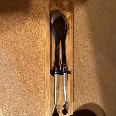 Salad Set Unusual Handles with Wood Storage Tray