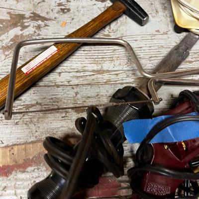 Misc. Pile of Tools: Saw, Hammer, Rubber Mallet Knife Sharpener