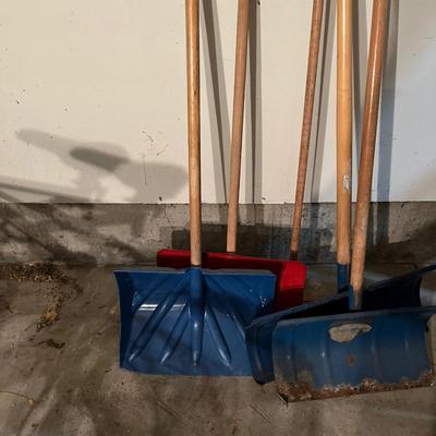 4 Snow Shovels and a push Broom 