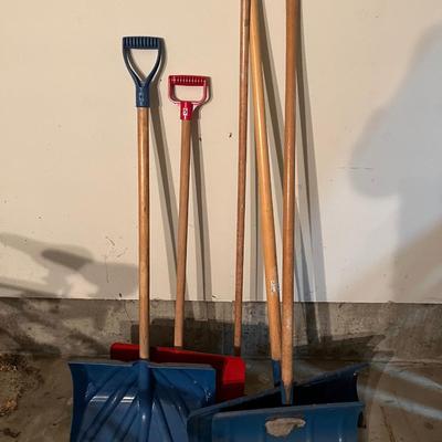 4 Snow Shovels and a push Broom 