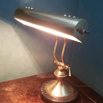 vintage Brass Banker's  table top lamp