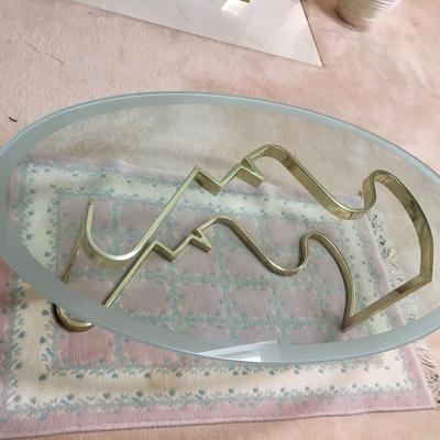 Vintage 1980's glass top coffee table with brass base