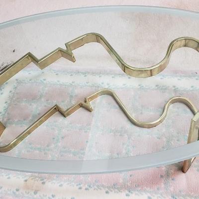 Vintage 1980's glass top coffee table with brass base