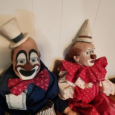 2 Large Arnett Country Store Wood Resin Clowns