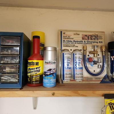 2 Wall Shelves of Misc. Tools , Car supplies,