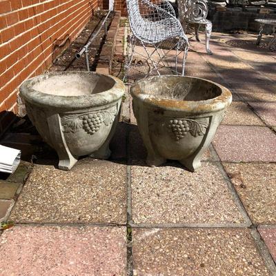 2 identical large cement planters