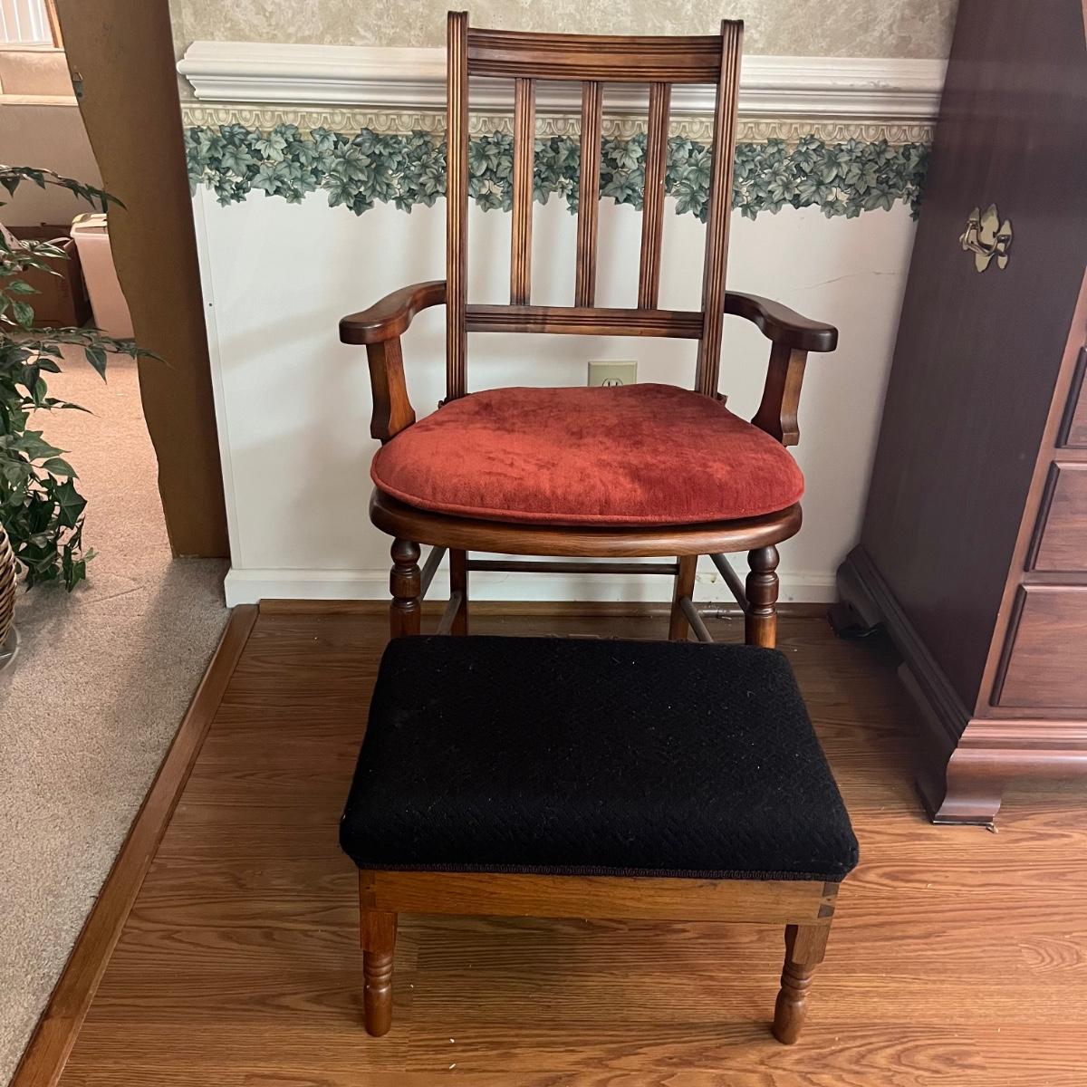 Cane Bottomed Chair & Foot Stool (KMG)