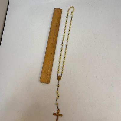 Vintage Pale Yellow Heart Shaped Bead Catholic Rosary