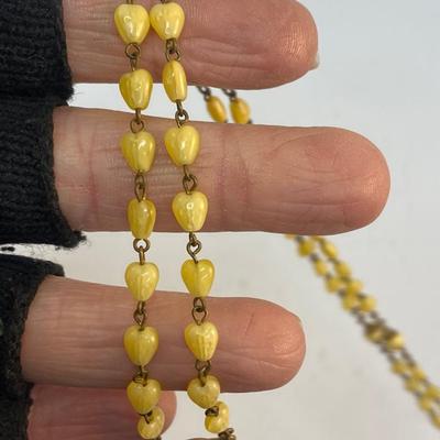 Vintage Pale Yellow Heart Shaped Bead Catholic Rosary