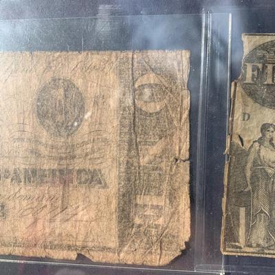 Civil War Era Confederate Money & War Bond Framed