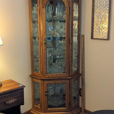 Quality Oak Lighted Curio Cabinet