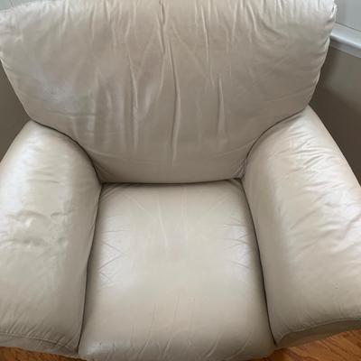 Chateau dâ€™Ax Beige Faux Leather Chair with Matching Ottoman (LR-KW)