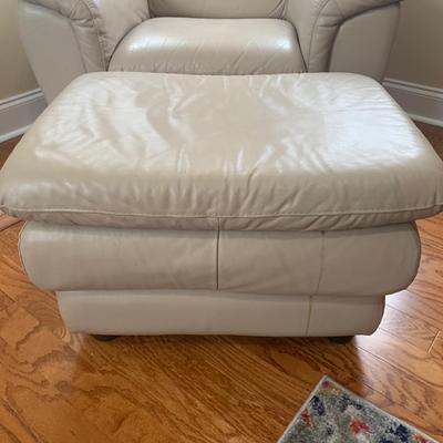 Chateau dâ€™Ax Beige Faux Leather Chair with Matching Ottoman (LR-KW)