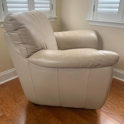 Chateau d’Ax Beige Faux Leather Chair with Matching Ottoman (LR-KW)