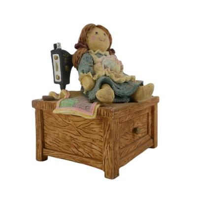 Vintage Doll and Sewing Machine Musical Figurine