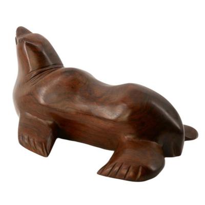 Large Handcarved Solid Wood Seal Statue