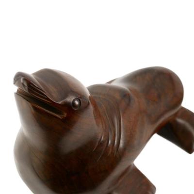 Large Handcarved Solid Wood Seal Statue