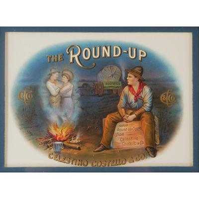 "The Round-Up" Cigars Original Antique Stone Lithograph w/ COA