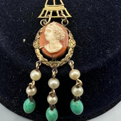 Vintage Cameo Portrait Art Nouveau Style Gold Womens Fashion Necklace