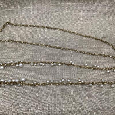 Vintage Long Gold Tone Rope Chain Wrap Style Pearl  Tassels Necklace