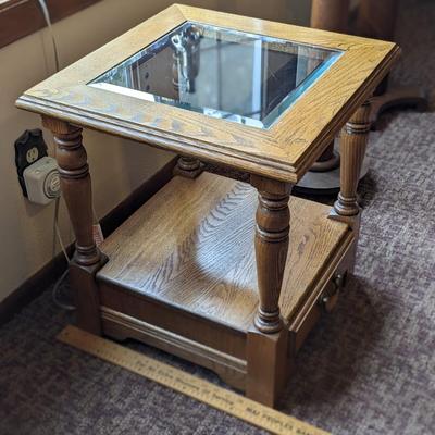 Nice Oak and Glass End Table