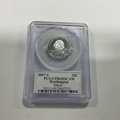-60- COINS | 2007-S Washington Silver Proof PCGS PR69 DCAM State Quarter