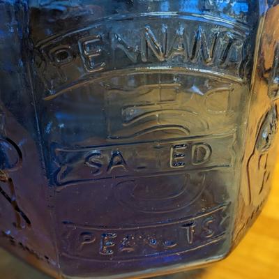 Vintage Large Planters Pennant Mr Peanut Cobalt Blue Glass Jar