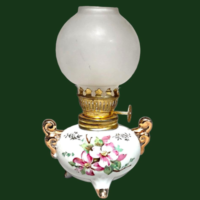 2 Vintage Norcrest Japan Ivory Porcelain Miniature Finger Oil Lamps