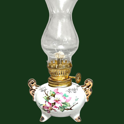 2 Vintage Norcrest Japan Ivory Porcelain Miniature Finger Oil Lamps