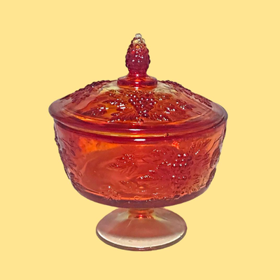 Vintage Amberina Covered Pedestal Candy Dish