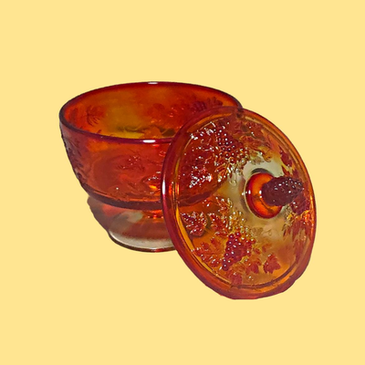 Vintage Amberina Covered Pedestal Candy Dish