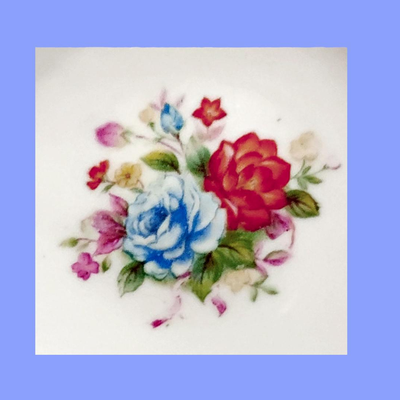 Vintage Porcelain  Orange & Blue  Floral Miniature Tea Set