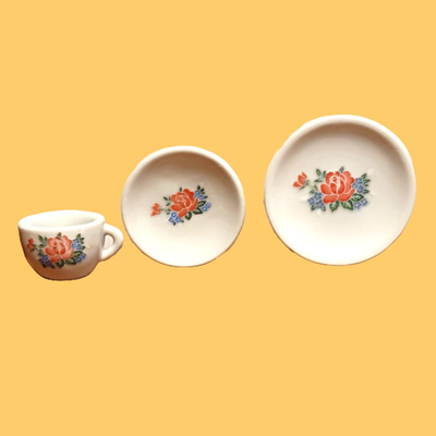 Vintage Porcelain Orange & Blue Floral Miniature Tea Set