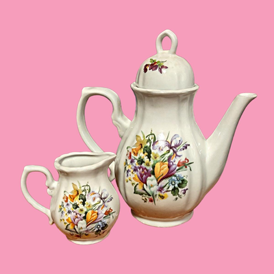 Vintage Porcelain Miniature WIldflower Tea Set