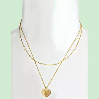 Coach Pearl Puff Heart Layered Necklace