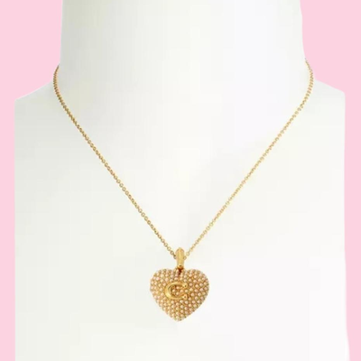 Coach Pearl Puff Heart Pendant Necklace