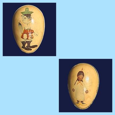 2 Vintage Argentinian Tin Litho Eggs