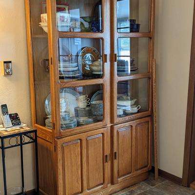 Vintage Oak Glass Display Cabinet, Contents not incl