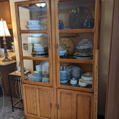 Vintage Oak Glass Display Cabinet, Contents not incl