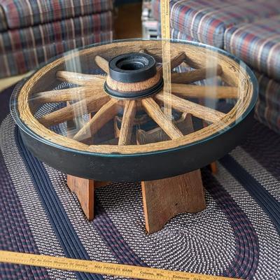 Wagon Wheel Glass Top Coffee Table