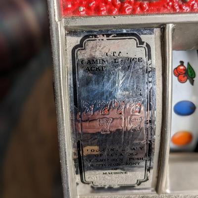 Vintage Metal Las Vegas Nevada Mini Slot Machine Toy Gambling Bank, Works!