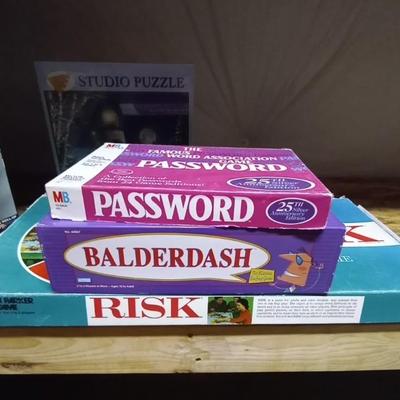 PASSWORD-BALDERDASH-RISK AND 1000 PIECE PUZZLES