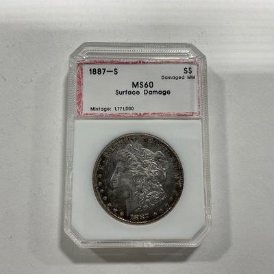-111- COINS | 1887-S Morgan MS60 Surface Damage
