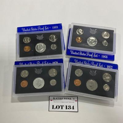 -134- COINS | US Mint Proof Sets 1968, 1969, 1970, and 1972