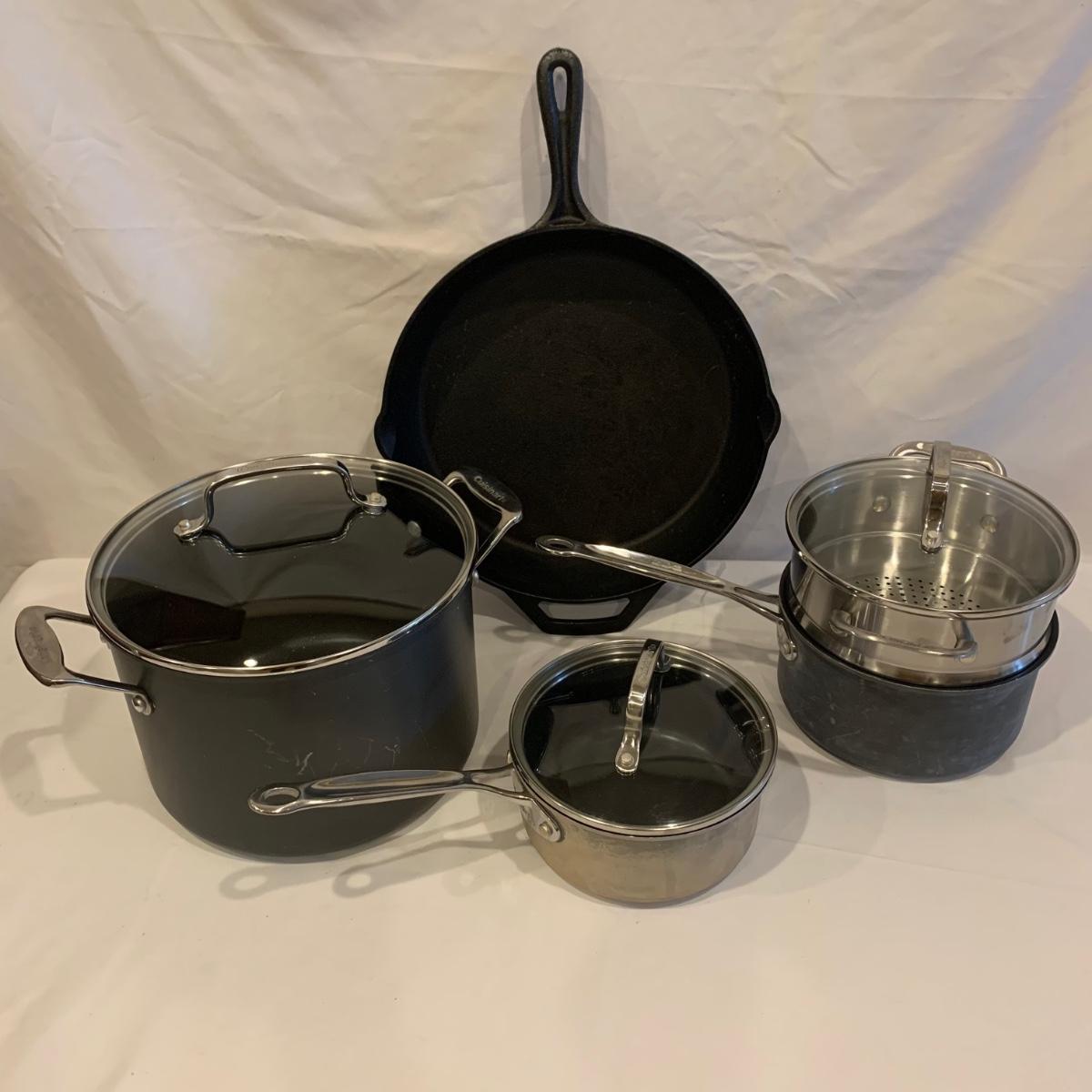 Cuisinart Pots, Steamer Basket, and Cast Iron Pan (KKW)