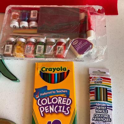 Dinosaur puzzles and art supplies