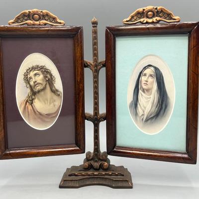 Vintage Art Deco Gothic Framed Religious Jesus Christ & Mary Magdalene Prints