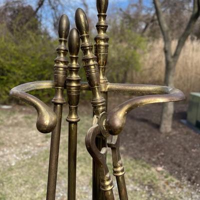 Lot 28 - All Brass ! Fireplace set, candle holder, candle snuffer