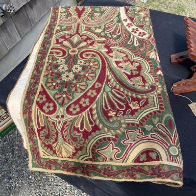 Lot 34- Moroccan tripod table, Koran holder, tapestry