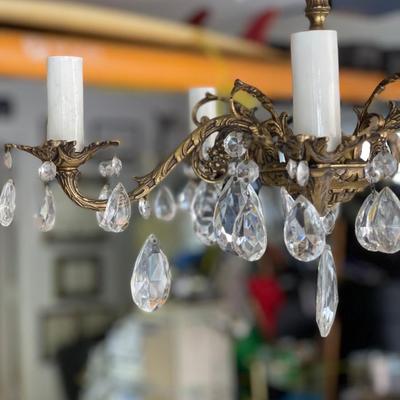 Lot 36 - Gilded 5 branch chandelier with crystals